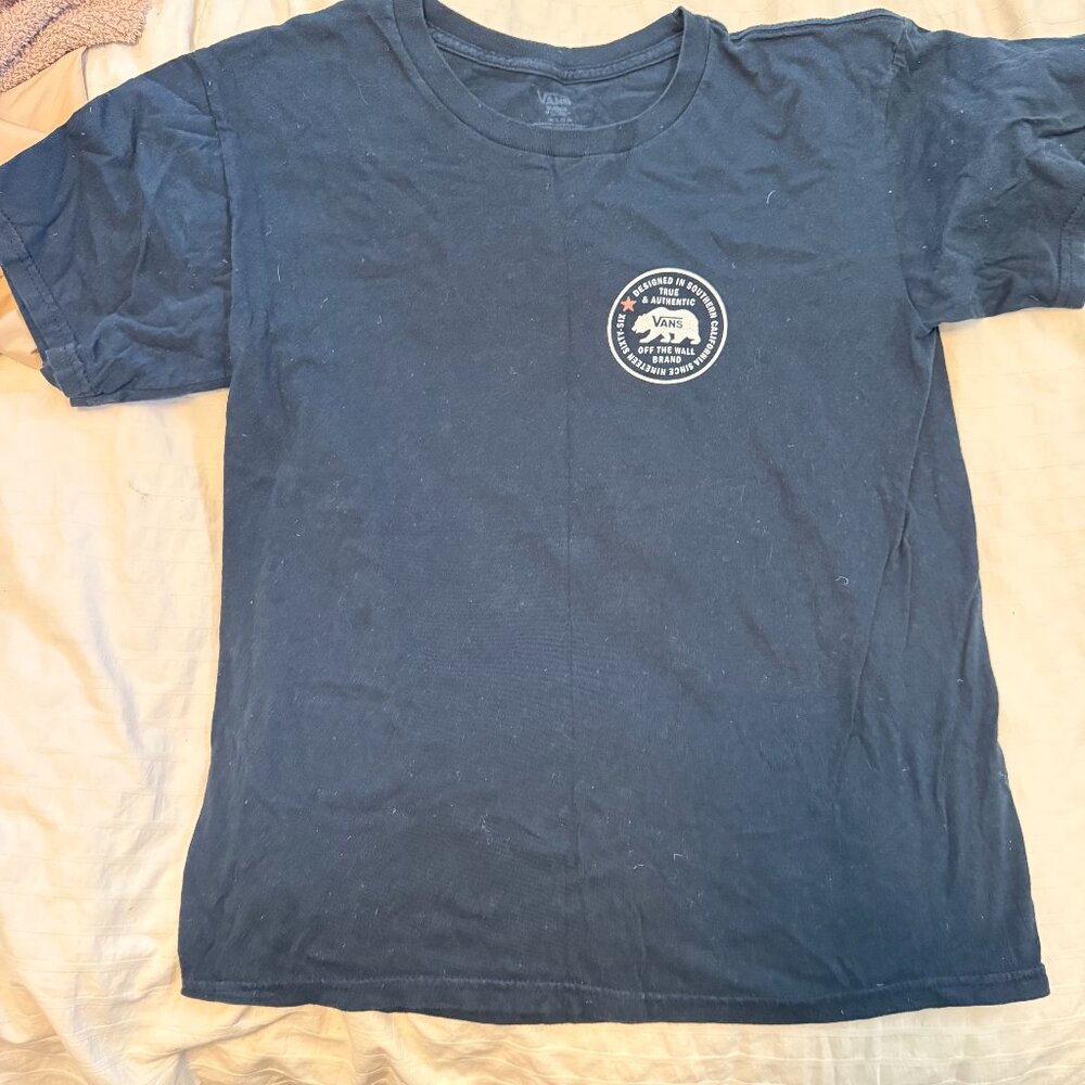 Vintage Vans Off The Wall Bear Logo T Shirt Navy Blue Small